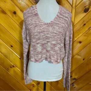 Aeropostale Pink Cropped Knit Sweater Hooded Hoodie Marled Small